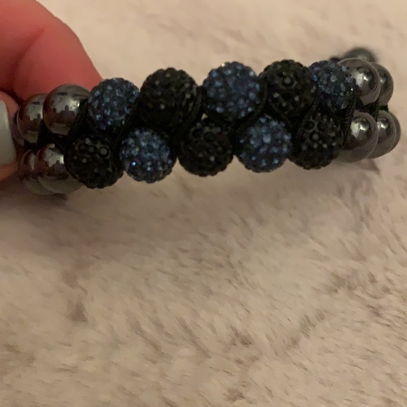 Shamballa style blue & black bead bracelet - Picture 2 of 2